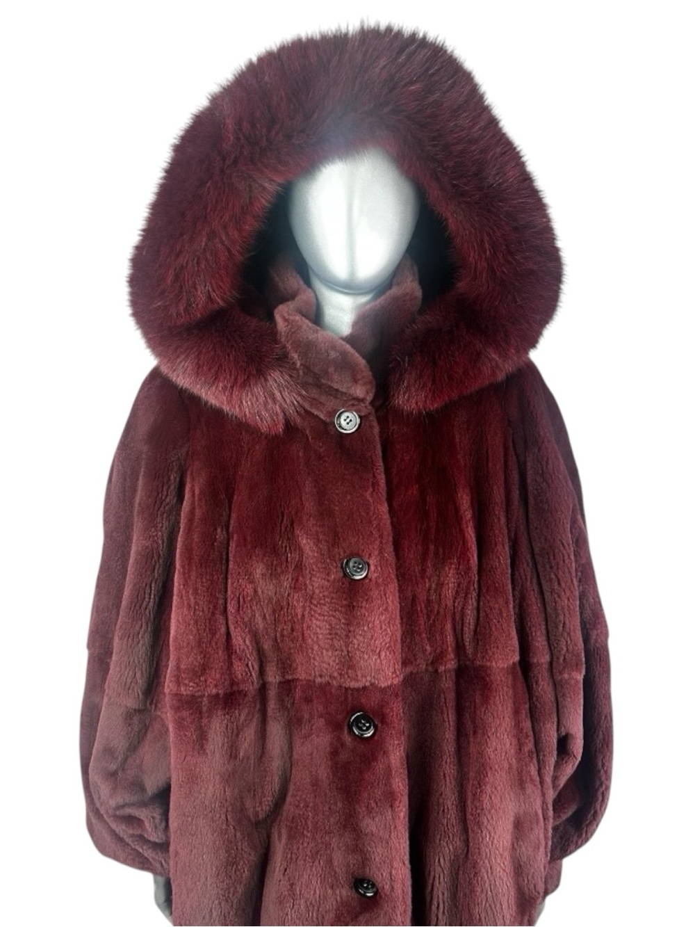 Wine RED Sheared MINK Blouson Jacket w/Hood w/ Fox Trim, size XXXL, Scaasi